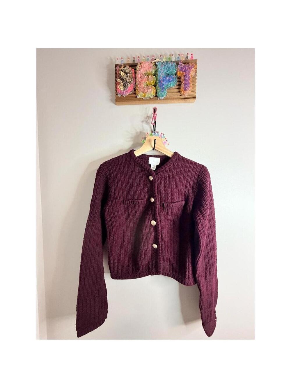 H&M Women's Button-Front Cardigan Sweater - Plum